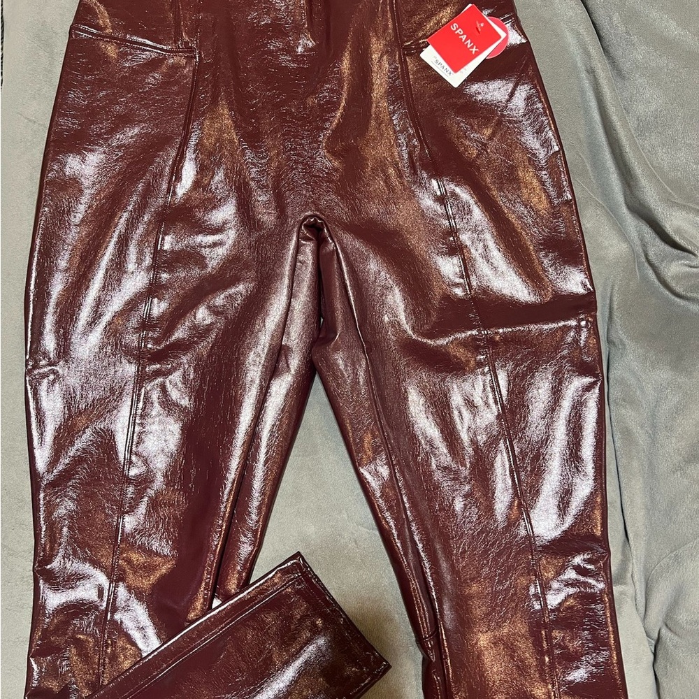 Spanx Shiny Burgundy Faux Leather Pants
